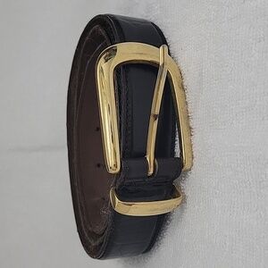 Valerie Stevens Black Genuine Leather Embossed Belt with Gold Tone Buckle